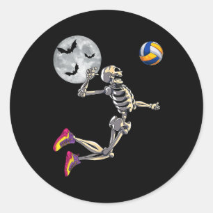 Skeleton Playing Volleyball Happy Halloween Day Bo Classic Round Sticker