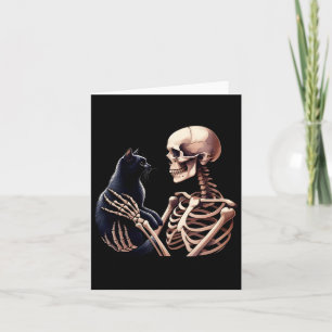 Skeleton Playing With A Cat Graphic Skull Cat Love Card