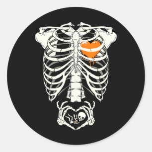 Skeleton Pregnancy Announcement New Mom Halloween Classic Round Sticker