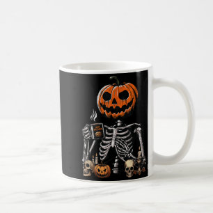 Skeleton Pumpkin Coffee Drinking Funny Halloween Mug
