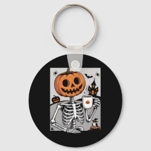 Skeleton Pumpkin Drinking Coffee Men Women Hallowe Keychain