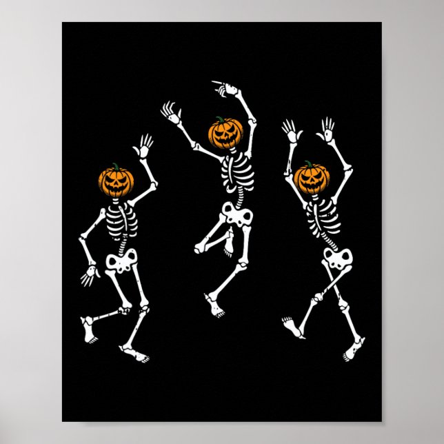 Skeleton Pumpkin Head Dancing Halloween Spooky Bon Poster (Front)