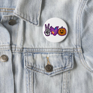 Skeleton Pumpkin Peace Love Halloween 2 Inch Round Button