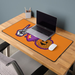 Skeleton Pumpkin Peace Love Halloween Desk Mat