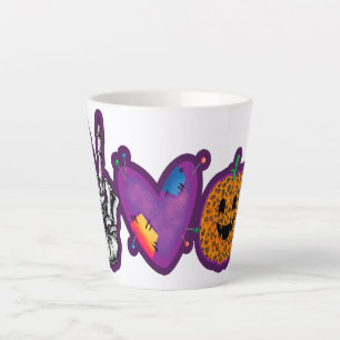 Skeleton Pumpkin Peace Love Halloween Latte Mug