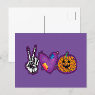 Skeleton Pumpkin Peace Love Halloween Postcard