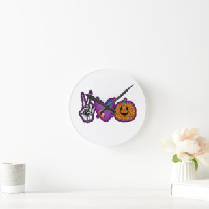 Skeleton Pumpkin Peace Love Halloween Round Clock