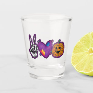 Skeleton Pumpkin Peace Love Halloween Shot Glass
