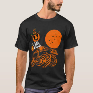 Skeleton Pumpkin Riding Monster Truck Halloween Co T-Shirt