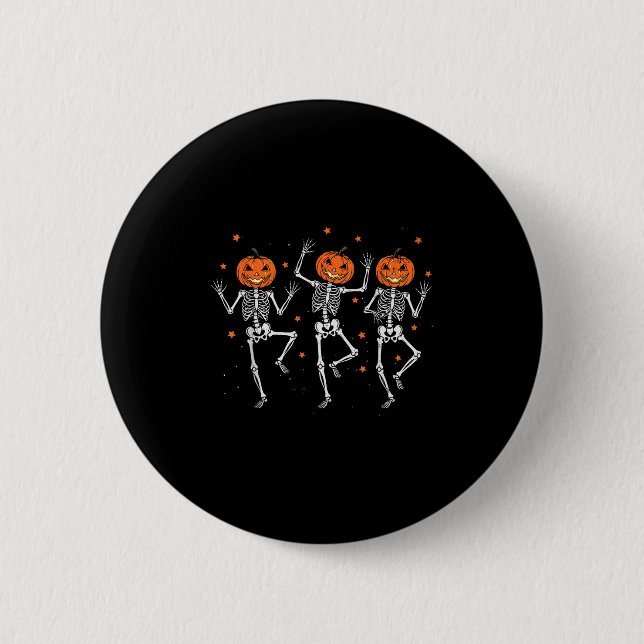 Skeleton Pumpkin Spooky Dancing Halloween Dance Co 2 Inch Round Button (Front)
