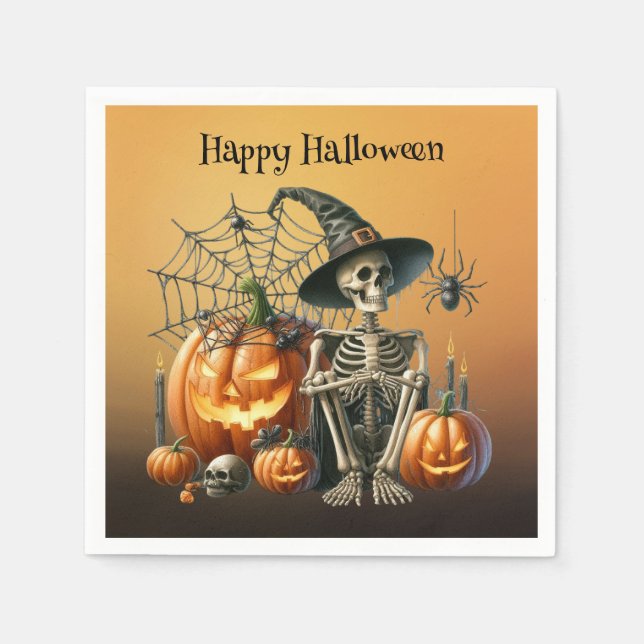 Skeleton Pumpkins Halloween Napkins (Front)