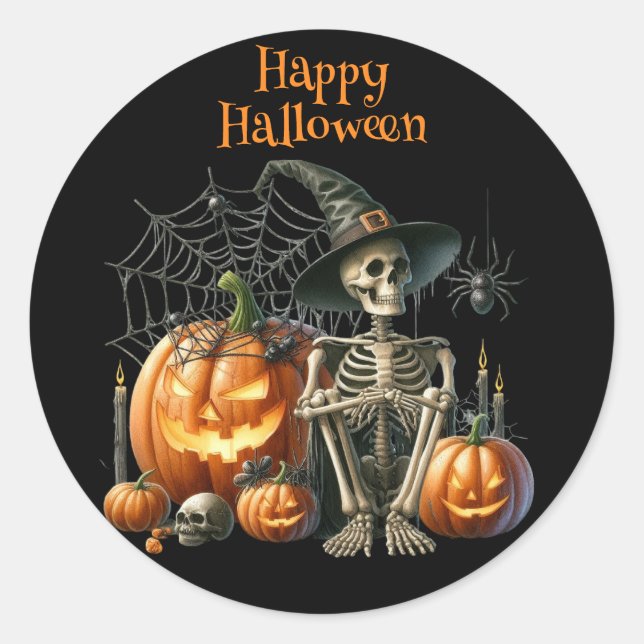 Skeleton Pumpkins Halloween Sticker (Front)