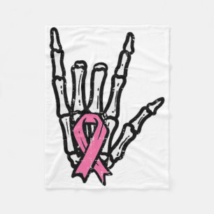 Skeleton Punk Rock Rocker Pink Breast Cancer Aware Fleece Blanket