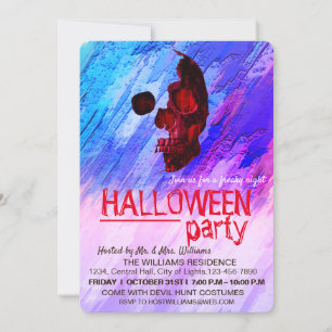 Skeleton Purple Painted Halloween Watercolor Art Invitation