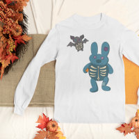 Skeleton Rabbit and Bat Cute Halloween Graphic