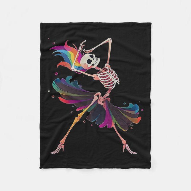 Skeleton Rainbow Ballerina Halloween  Fleece Blanket (Front)