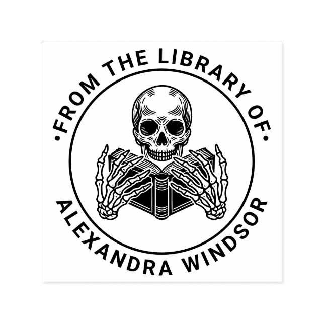 Skeleton Reading a Book #2 Library Book Name Self-inking Stamp (Design)