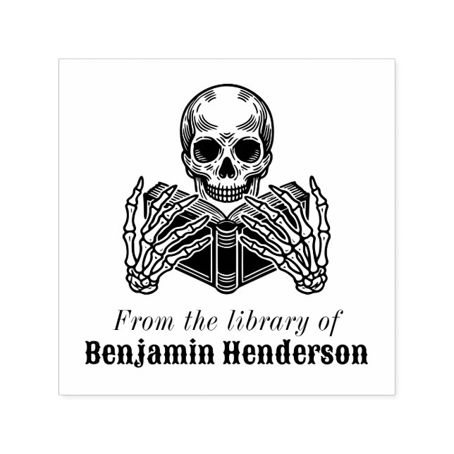 Skeleton Reading a Book #2S Library Book Name Self-inking Stamp (Design)