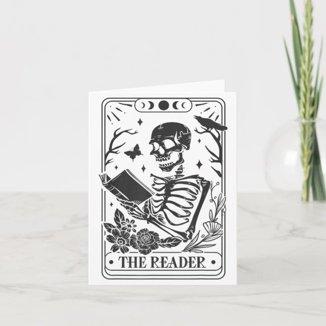 Skeleton Reading Book Lover Funny The Reader Tarot Card (Front)