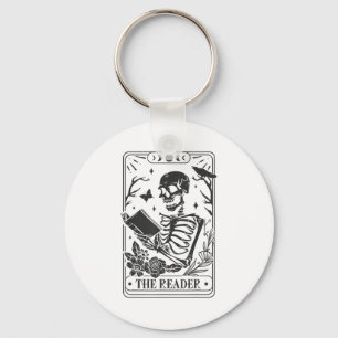Skeleton Reading Book Lover Funny The Reader Tarot Keychain