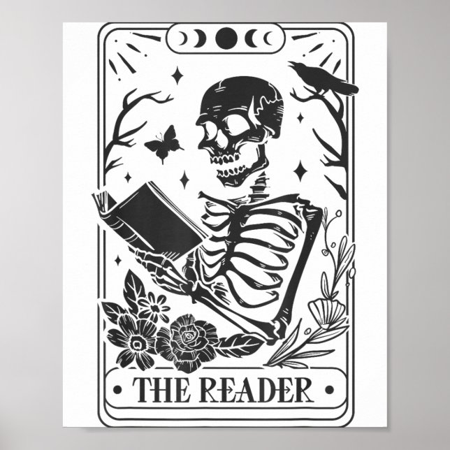 Skeleton Reading Book Lover Funny The Reader Tarot Poster (Front)
