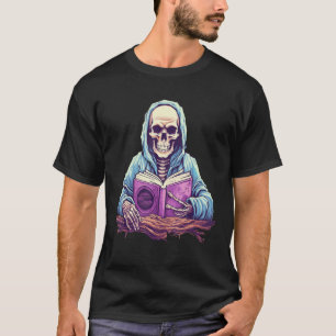 Skeleton Reading Book Pastel Goth Bookish Librari T-Shirt