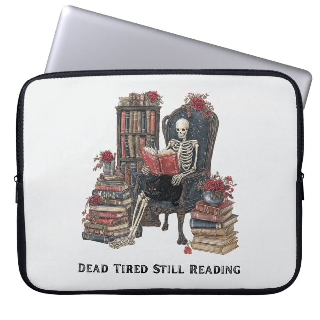 Skeleton Reading Laptop Bag – Gothic Book Lover (Front)
