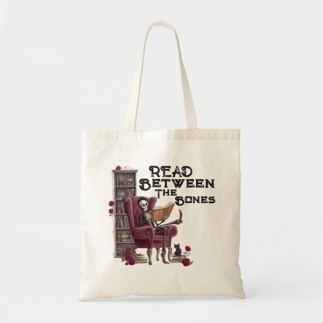 Skeleton Reading Vintage Book Tote Bag (Front)