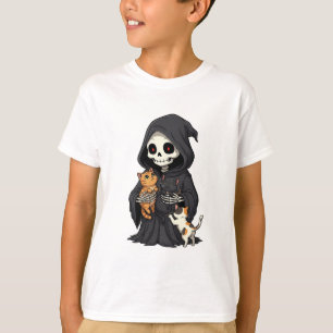 Skeleton Reaper Cuddling Kittens Kids T-Shirt