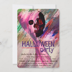 Skeleton Red Painted Halloween Watercolor RetroArt Invitation