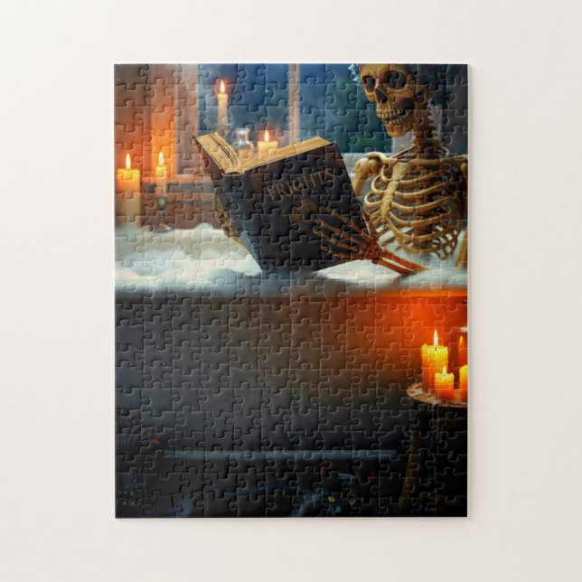 Skeleton relaxing in the bath jigsaw puzzle (Vertical)