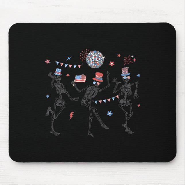 Skeleton Retro 4th Of July American Flag Skellies  Mouse Pad (Front)
