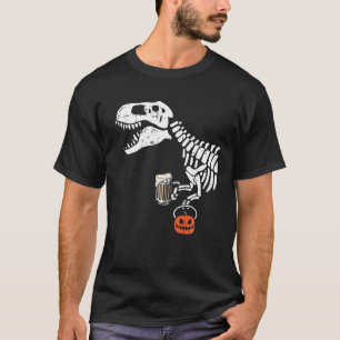 Skeleton Rex Drinking Beer Costume Funny Halloween T-Shirt