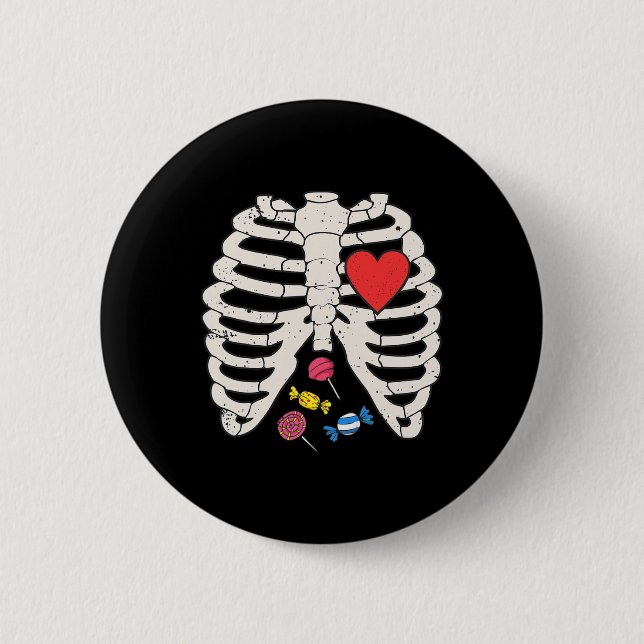 Skeleton Rib Cage Candy Heart Funny Xray Halloween 2 Inch Round Button (Front)