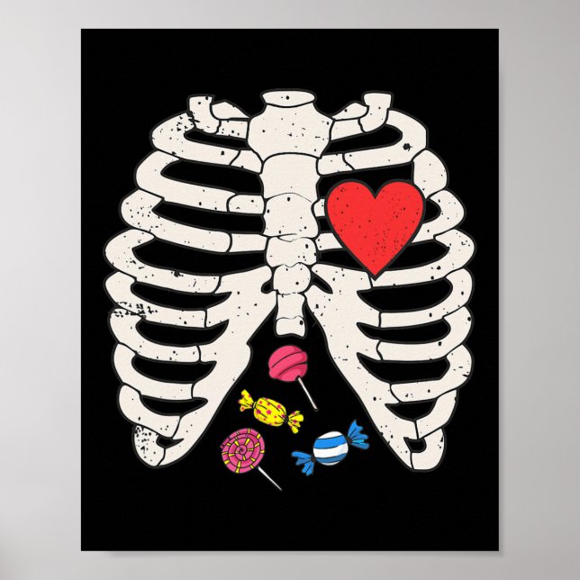Skeleton Rib Cage Candy Heart Funny Xray Halloween Poster (Front)