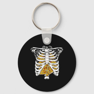 Skeleton Rib Cage With Pizzas Happy Halloween Day Keychain