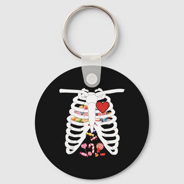 Skeleton Rib Cage X-ray Candy Funny Halloween Keychain (Front)