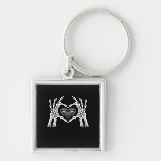 Skeleton Ribs Hand Heart Sign Keychain (Front)
