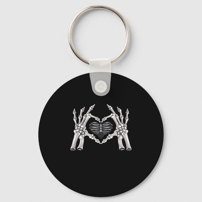 Skeleton Ribs Hand Heart Sign Keychain (Front)