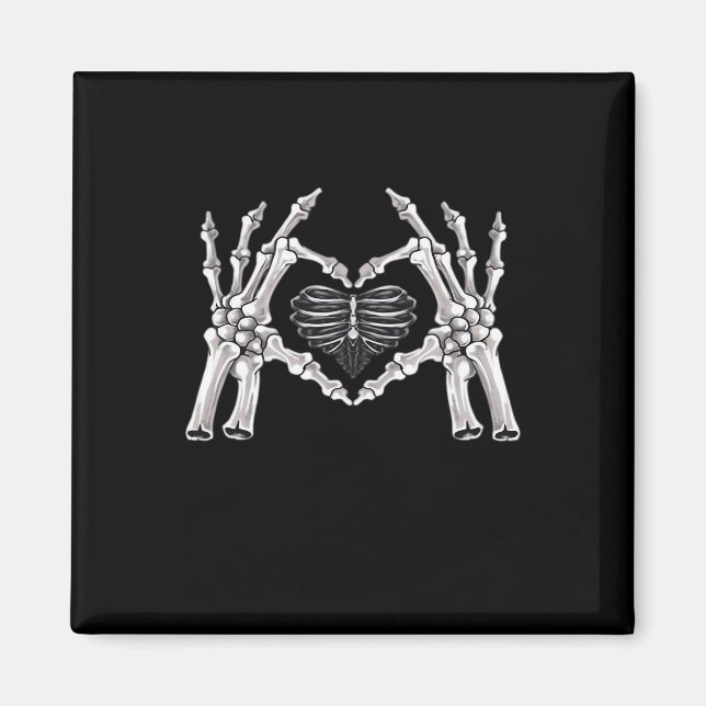 Skeleton Ribs Hand Heart Sign Magnet (Front)