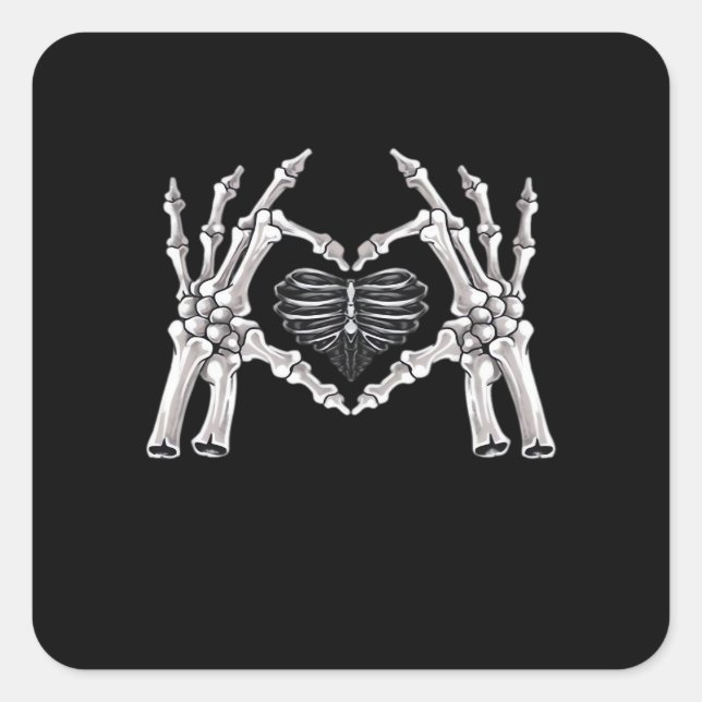 Skeleton Ribs Hand Heart Sign Square Sticker (Front)