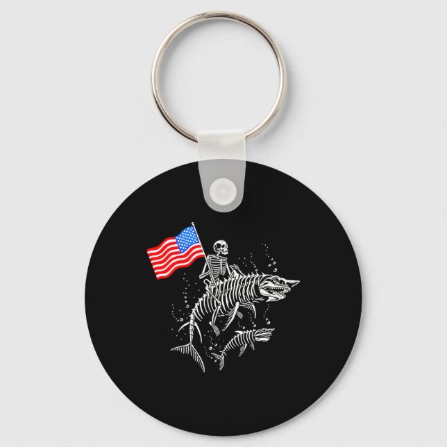 Skeleton Ride Shark 4th Of July  Keychain (Front)