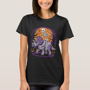 Skeleton rides a triceratops Halloween  T-Shirt
