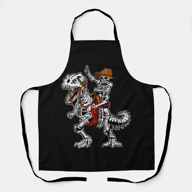 Skeleton Rides Dinosaurs Skeleton Cowboy Bone Hall Apron (Front)