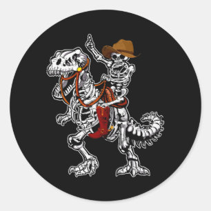 Skeleton Rides Dinosaurs Skeleton Cowboy Bone Hall Classic Round Sticker