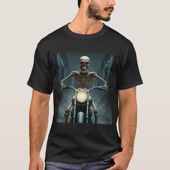 Skeleton Riding A Motorbike T-Shirt (Front)