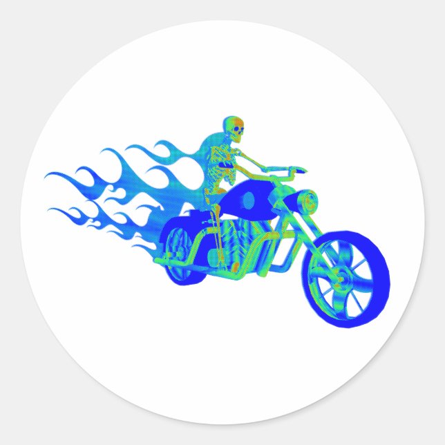 Skeleton Riding a Motorcycle Classic Round Sticker (Front)