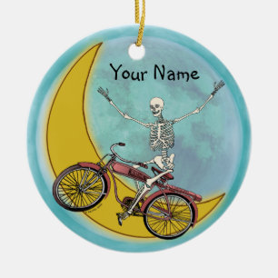 Skeleton Riding Bike Ceramic Ornament