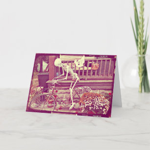 Skeleton Riding Bike Happy Halloween Spooky Card