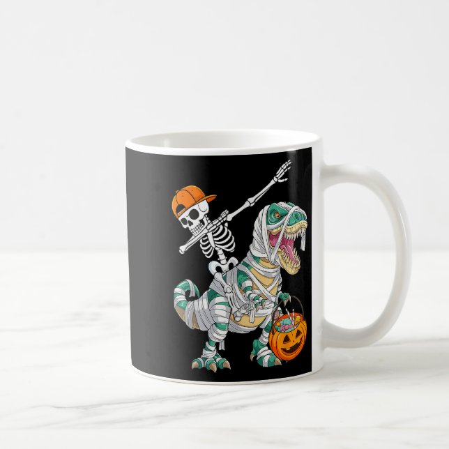 Skeleton Riding Dancing Dab Dinosaur T Rex Hallowe Coffee Mug (Right)